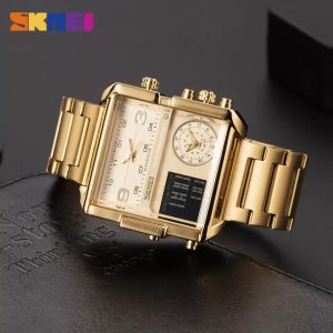 SKMEI 1584 Analog Digital 3 Time Sports Watch Men For-golden