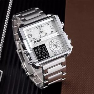 SKMEI 1584 Analog Digital 3 Time Sports Watch Men For-Silver