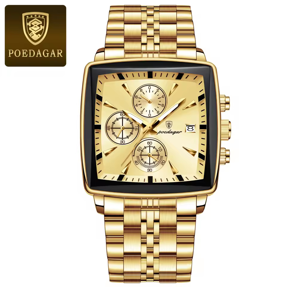 POEDAGAR 866 Luxury Square Business Man Wristwatch Waterproof Golden - Image 2
