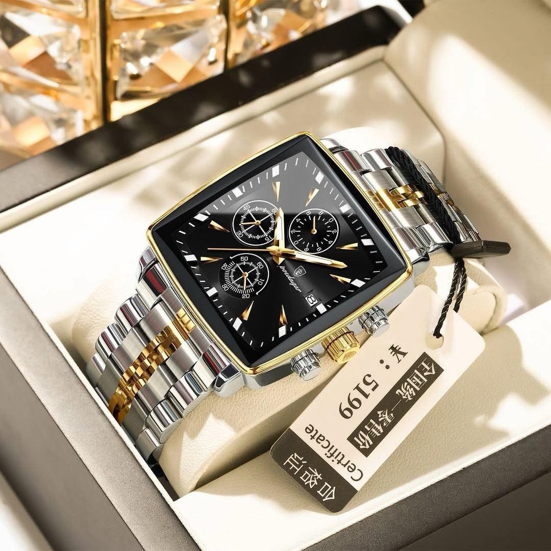 POEDAGAR 866 Luxury Square Business Man Wristwatch Waterproof T/Balck