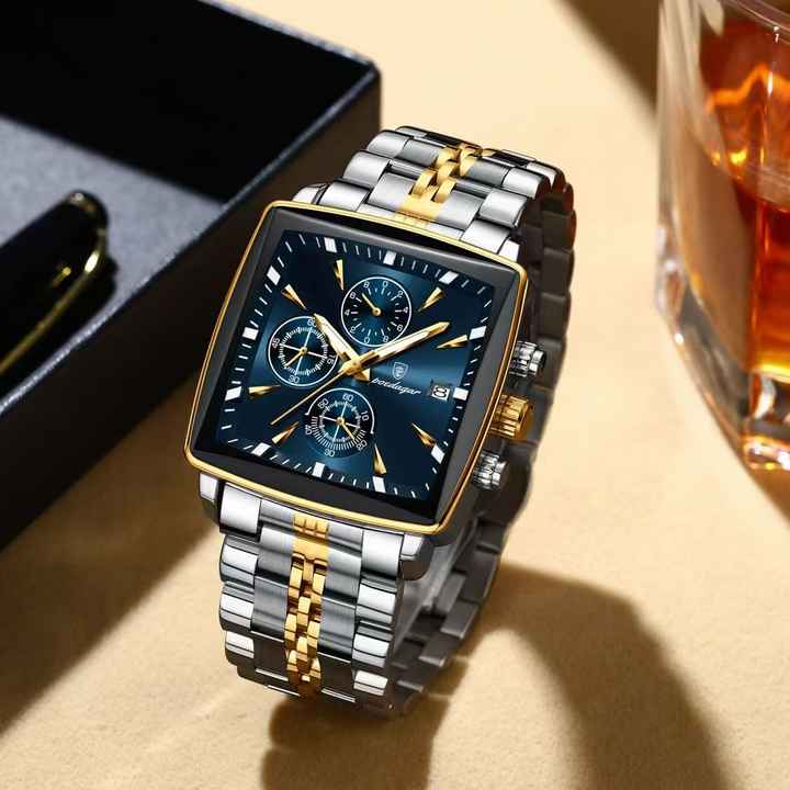 POEDAGAR 866 Luxury Square Business Man Wristwatch Waterproof T/B