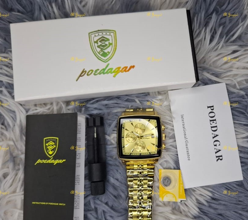POEDAGAR 866 Luxury Square Business Man Wristwatch Waterproof Golden - Image 3
