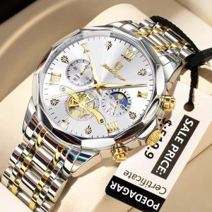 Poedagar 938 Men's Luxury Stainless Steel Chronograph Quartz Watch Waterproof T. White