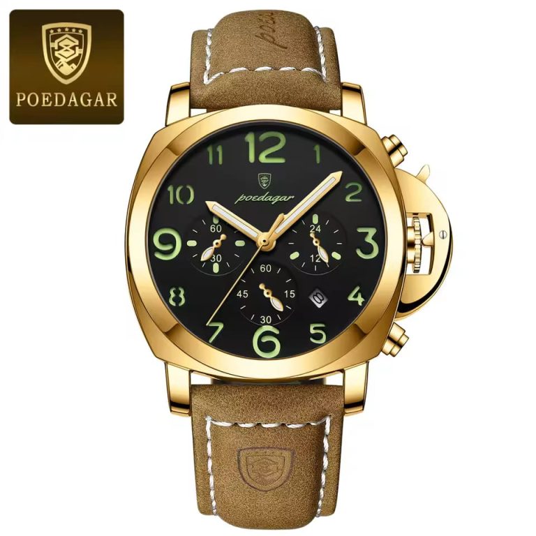 POEDAGAR 859 Luxury Sports Waterproof Luminous Mens Watch – gold & Black
