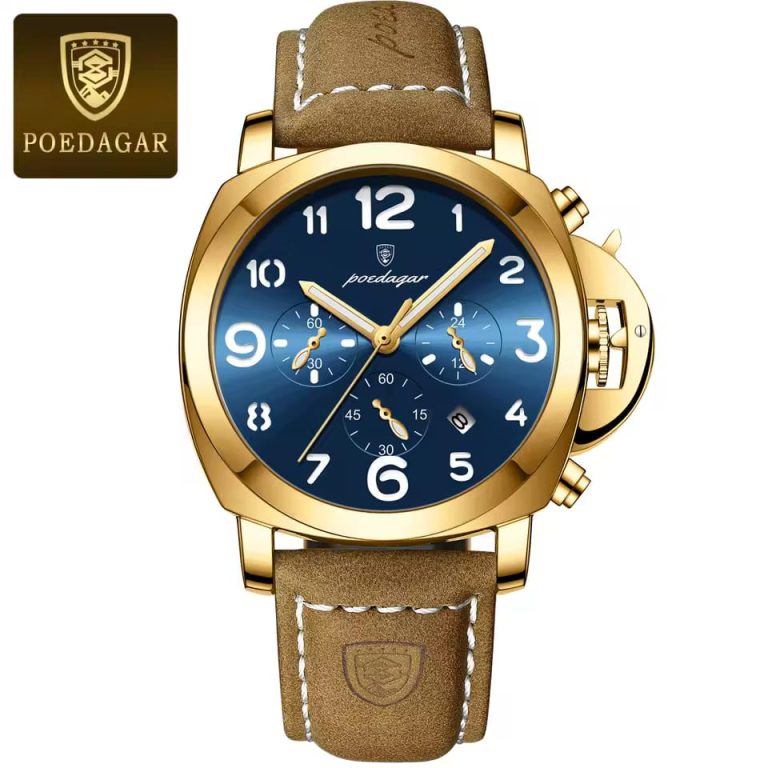 POEDAGAR 859 Luxury Sports Waterproof Luminous Mens Watch – gold&blue