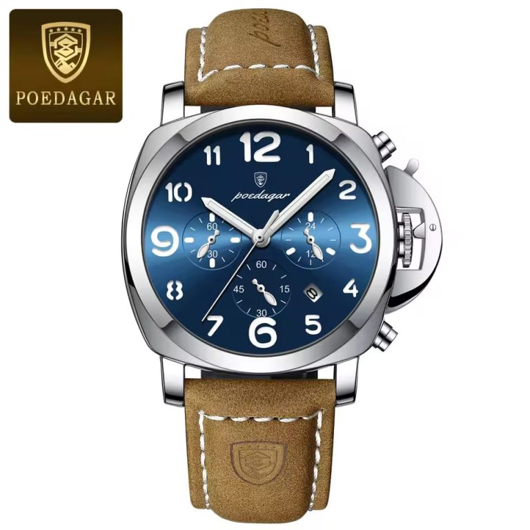 poedagar 859 Luxury Sports Waterproof Luminous Mens Watch – Silver & Blue