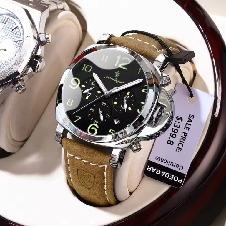 POEDAGAR 859 Luxury Sports Waterproof Luminous Mens Watch – Silver & Black
