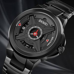 Skmei 1699 X Shape Men Wrist Watch Steel Band Quartz Watch-Black