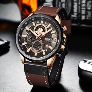 CURREN 8380 Top Brand Leather Strap Wristwatch Fashion Chronograph Mens Watch Men-Brown Rose