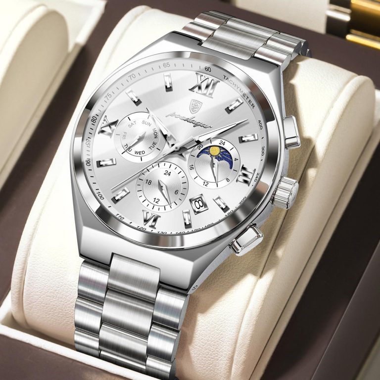 POEDAGAR 688 Men Watch Waterproof Luminous Date Chronograph Man Watche silver
