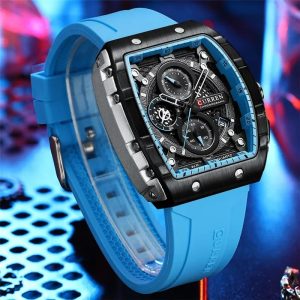 CURREN 8442 Multi-function Chronograph Men Watch Silicone Band Sports Quartz Watches-