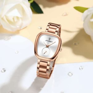 POEDAGAR 783 Waterproof Luminous Hands Ladies Watch Luxury Rose Gold$white
