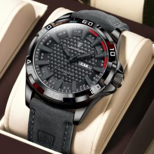 POEDAGAR 895 Luxury Luminous Leather Men’s Watch-Black black