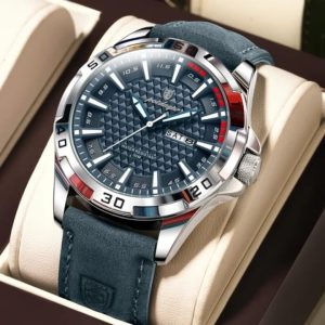 POEDAGAR 895 Luxury Luminous Leather Men’s Watch-silver-blue