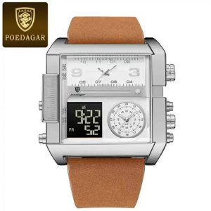 POEDAGAR 997 Men Quartz Watches Luxury Leather Man Wristwatch Waterproof Chronograph Luminous Watch for Men