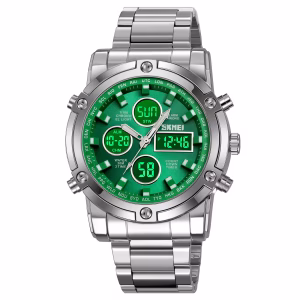 SKMEI 2556 Luxury Men's Analog-Digital Dual Time Quartz Sport Watch 3ATM Stainless Steel Band Alloy Case Glass Dial 3ATM