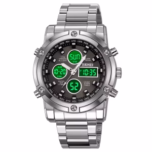 SKMEI 2556 Luxury Men's Analog-Digital Dual Time Quartz Sport Watch 3ATM Stainless Steel Band Alloy Case Glass Dial 3ATM